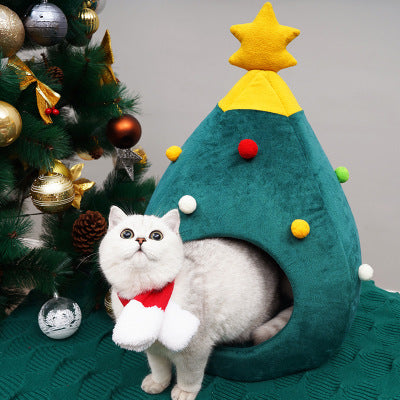 Arbre de noël lit pour animaux de compagnie hiver chaud nid pour animaux de compagnie chat maison chien fournitures pour animaux de compagnie