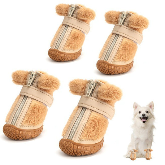 Zapatos de invierno para perros, botines de peluche para perros, lindos adornos para las orejas, protectores de patas para caminar al aire libre, zapatos antideslizantes para perros pequeños