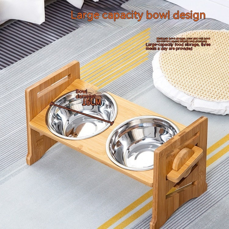 Pet Cat Food Double Bowl Bracket Stainless Steel Dining Trolley