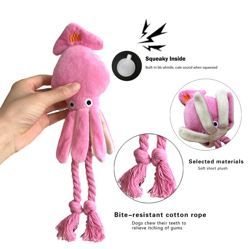 Cute Squid Plush Dog Chew Toys Funny Small Medium Dogs Squeaky Sound Rope Toy Pets Supplies