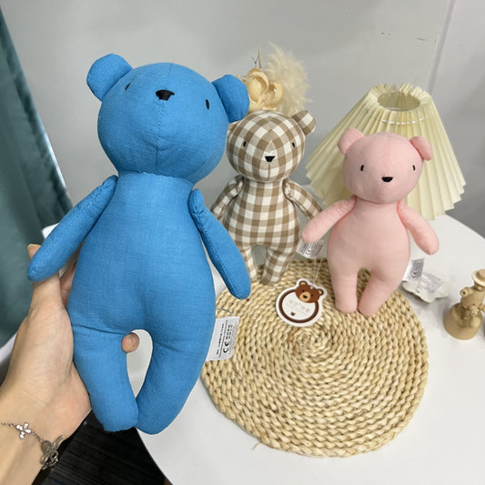 Doudou ours en tissu à mordre mignon à carreaux