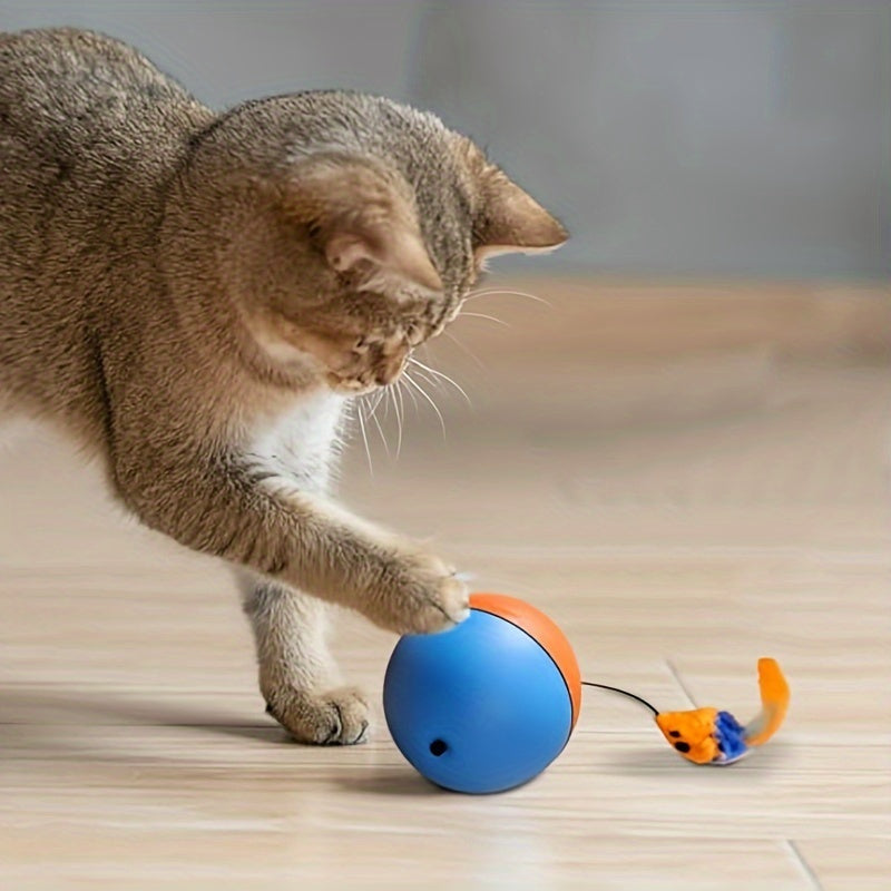 Pelota de juguete interactiva para gatos, ratón de peluche, color azul y naranja