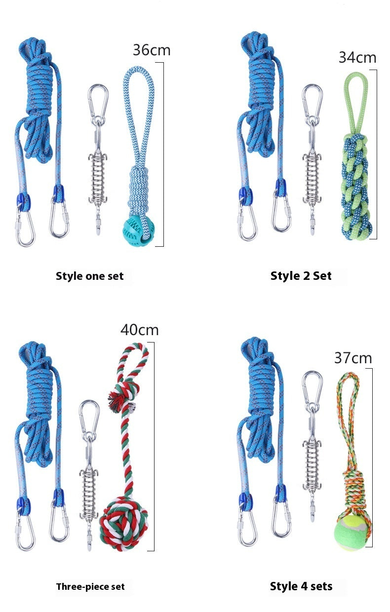 Outdoor Funny Dog Toy Stainless Steel Spring Suspension Cotton String Households Outdoor Toy Training