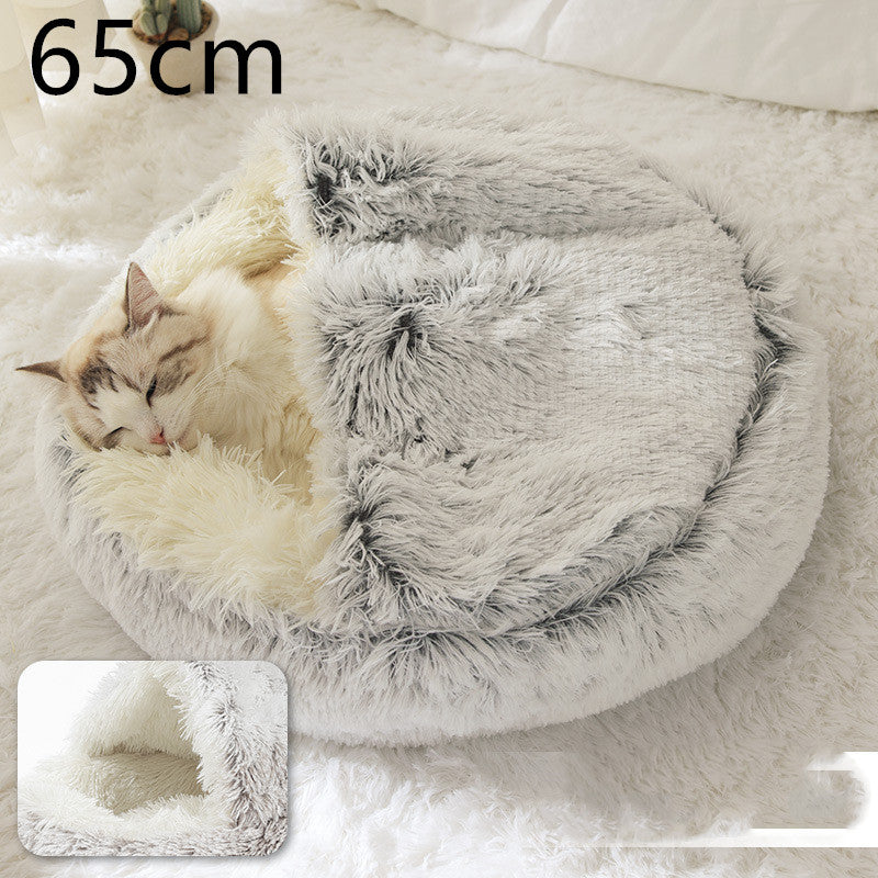 Lit d'hiver 2 en 1 pour chien et chat, lit rond en peluche chaud, maison douce et longue en peluche pour animaux de compagnie