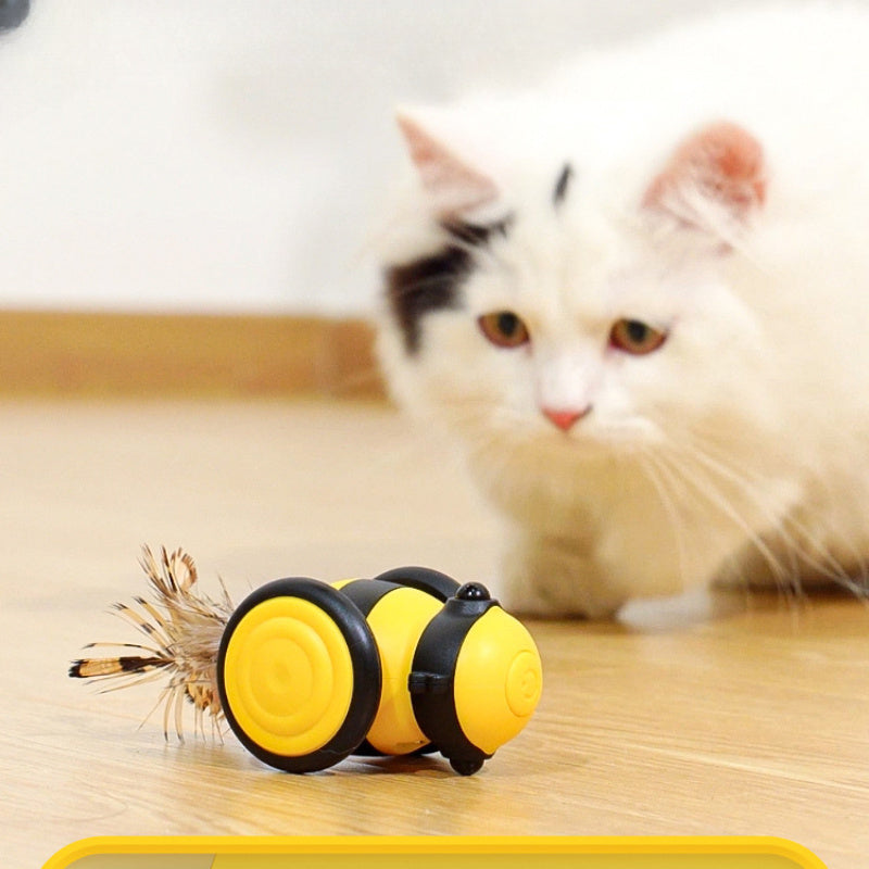 Juguete eléctrico para gato, bonito juguete para gato corriendo con forma de abeja, juguete interactivo para mascotas con forma de palo que se mueve al azar, juguete eléctrico para gato con forma de pluma