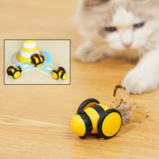 Juguete eléctrico para gato, bonito juguete para gato corriendo con forma de abeja, juguete interactivo para mascotas con forma de palo que se mueve al azar, juguete eléctrico para gato con forma de pluma