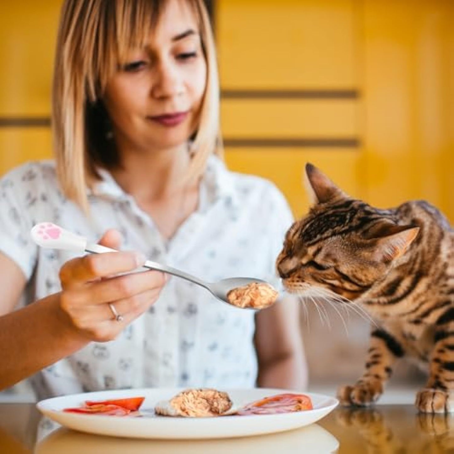 Lot de 2 cuillères pour chien et chat - En acier inoxydable - Pour aliments humides - À long manche - Pour aliments pour chats - Blanches et noires