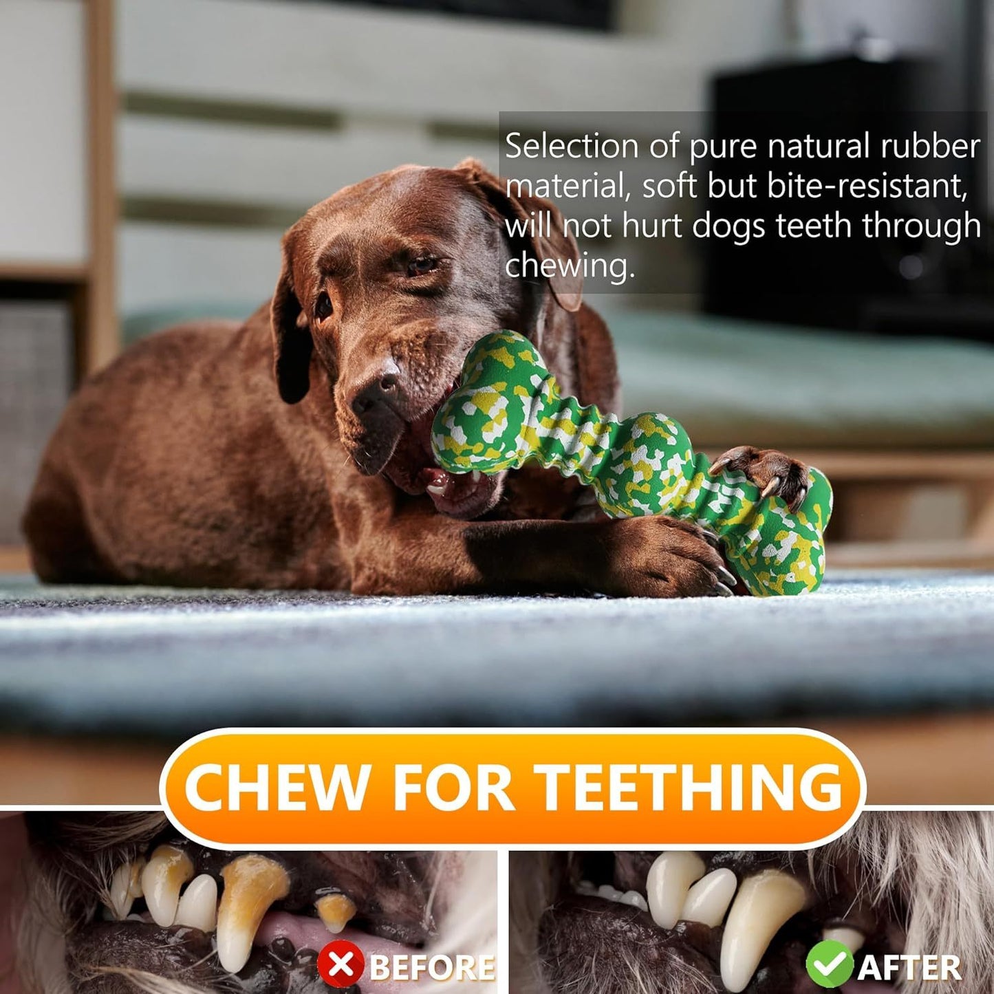 Juguete para masticar para perros de razas grandes, resistente y duradero, para masticadores agresivos, para perros medianos y grandes, juguetes de goma natural indestructibles para la dentición