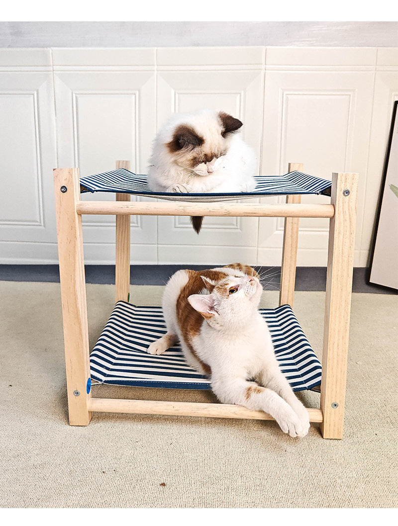 Pet Camp Bed Solid Wood Double Layer Cat Hammock Upper And Lower Bunk Removable And Washable