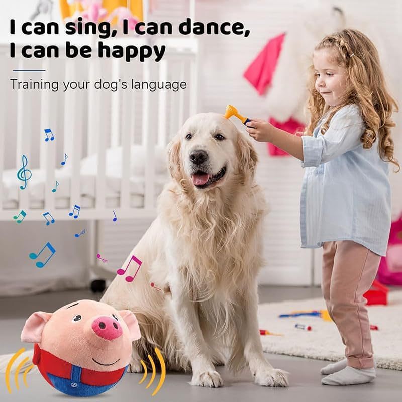 Active Moving Pet Plush Toy 2024 New Squeaky Moving Dog Ball Toy Interactive Dog Puppy Toys Washable Cartoon Pig Plush Sound Electronic Dog Toy Shake Bounce Boredom Talking Toys For Pets