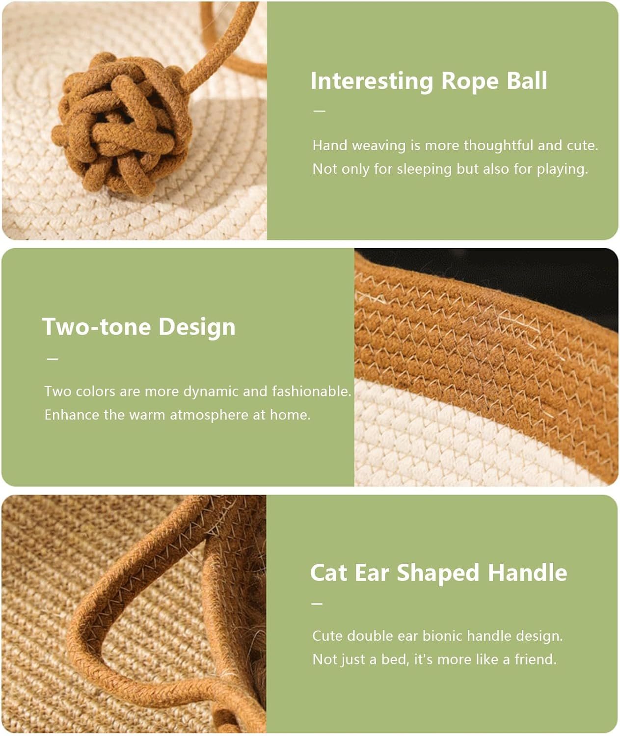 Hand Woven Cat Bed With Toy Tail Kitten Shaped House Natural Cotton Linen Cat Scratch Pad Breathable And Odorless Indoor Puppy Bed Mat