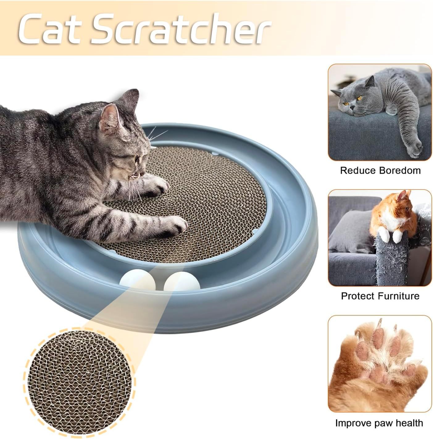 Rascador para gatos, pista de bolas para gatos, rascador para gatos de interior, juguete de pelota para gatos, juguetes para gatos aburridos de interior, ejercicio físico mental para gatitos con pelota de repuesto para evitar pérdidas