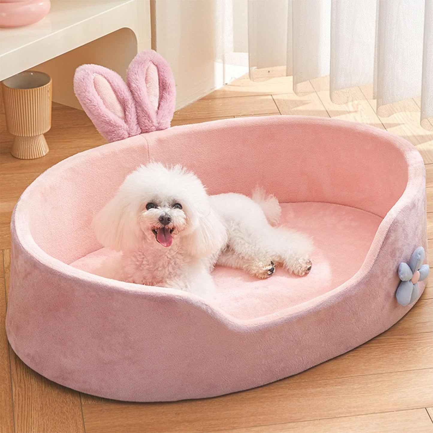 Lit pour chien princesse mignon lit pour animal de compagnie rose lit pour chien amovible et lavable lit pour chien et chat apaisant avec oreilles de lapin lit pour chat doux et confortable pour petite et moyenne race quatre saisons