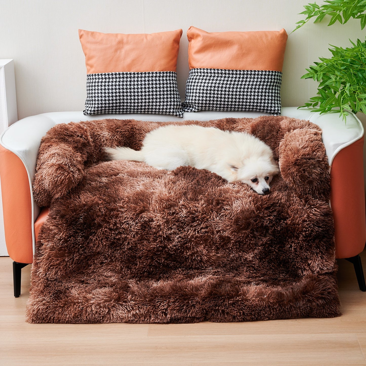 Cama calmante para perros, estera de felpa esponjosa para Protector de muebles con cremallera, funda lavable extraíble para perros y gatos grandes y medianos 