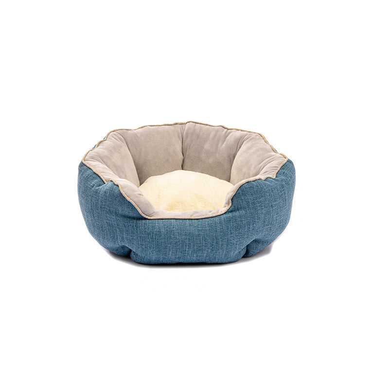 Lit pour animaux de compagnie Lit d'hiver chaud Lit pour chien et chat Design en laine douce Nid pour animaux de compagnie avec tapis amovibles Forme octogonale Niche pour chat et chien Canapé-lit