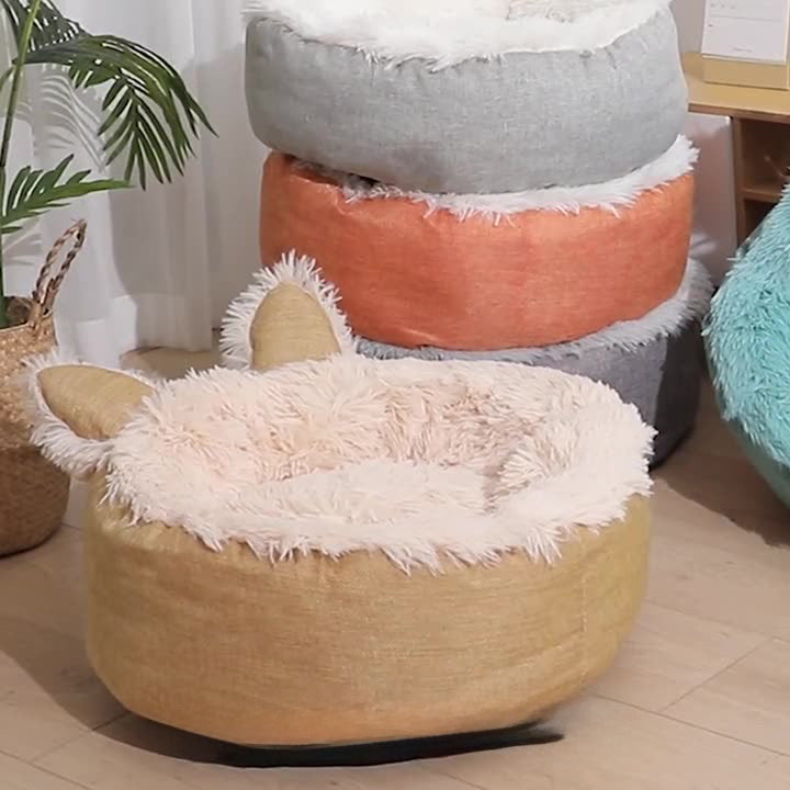 Supply Best Selling Faux Far Comfortable Plush Indoor Cat Bed House Cat Bed Plush Dog Cat Fluffy Bed