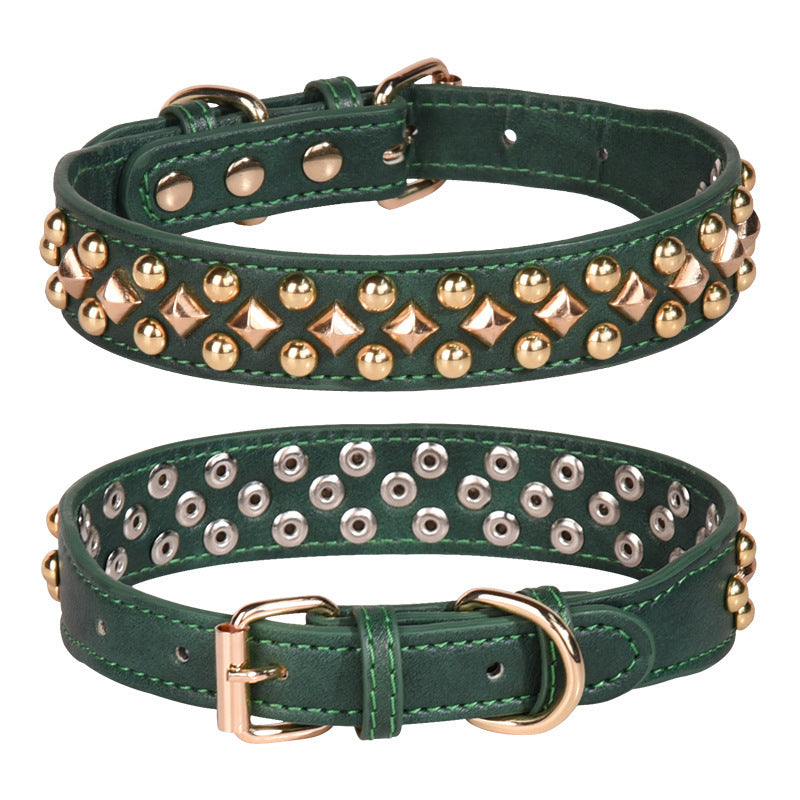 Rivet Leather Collar Golden Rivet Decoration Pet Dog Collar , Apply To Small Medium Large Dogs ,Retro Style Collar