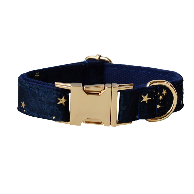 Blue Star Flannel Gold Buckle Dog Ring