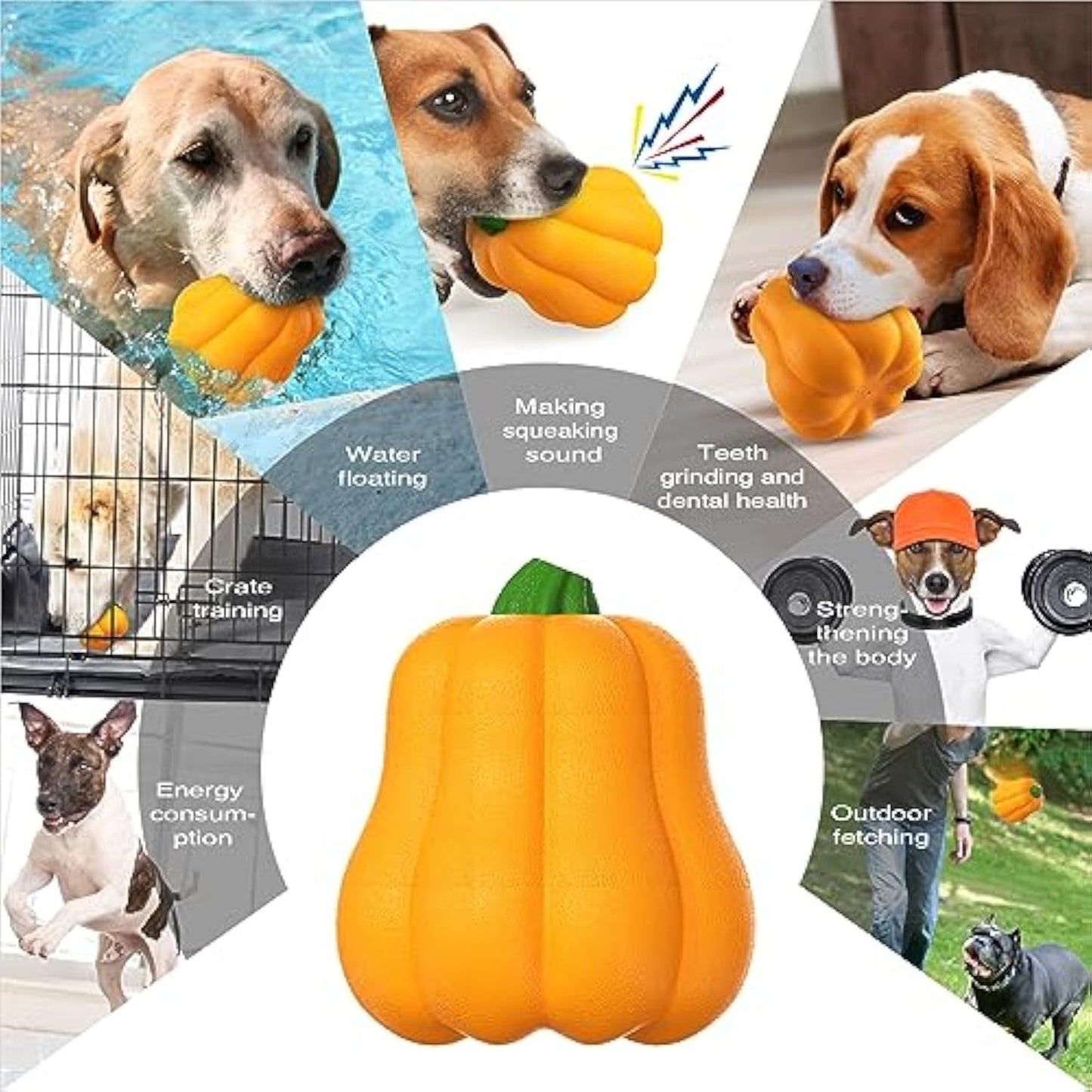 Juguete premium para perros de Halloween: lanzador de calabaza amarillo con cordón para una diversión chirriante 