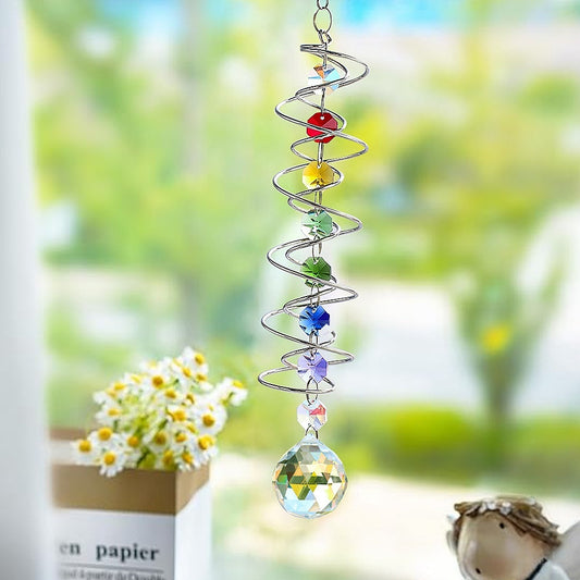 Spiral Tail Wind Rotating Crystal Ball Eternal Power Wind Clock Rainbow Manufacturing Garden Hanging Decorations