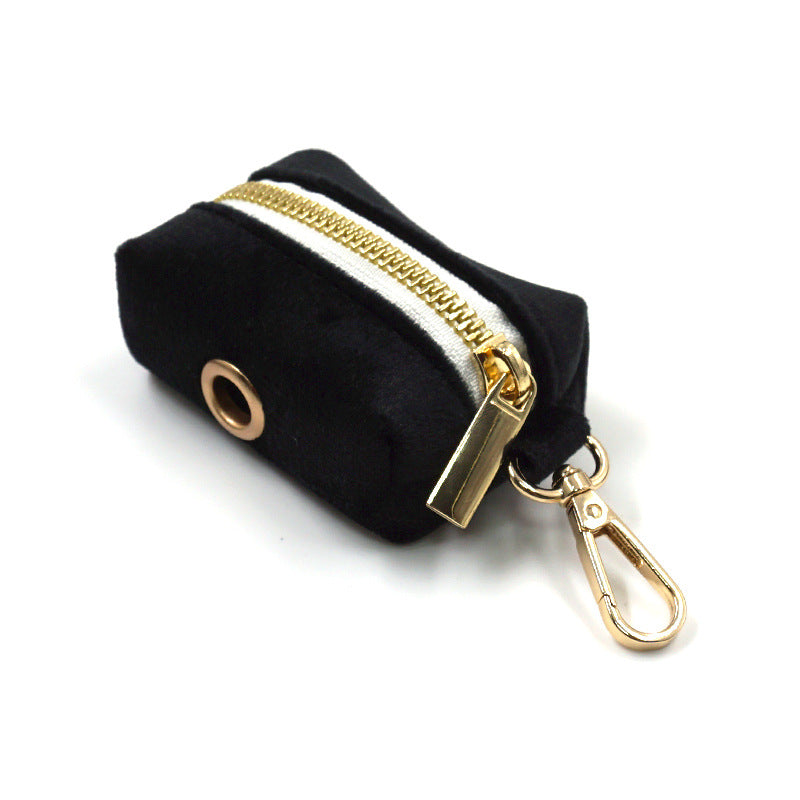 Black Velvet Gold Buckle Pet Collar Traction Rope Bow Poop Bag Four-piece