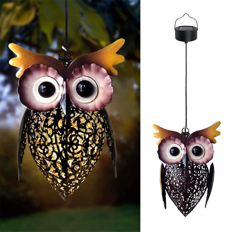 Solar Iron Hanging Lamp Animal Owl Hollow Projection Lamp Lawn Decoration Landscape Lamp