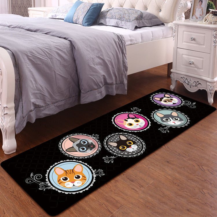 Cute Cat Kitchen Rectangular Rug Anti-slip Bedroom Bedside Bed Front Mat Pattern Ultra-thin