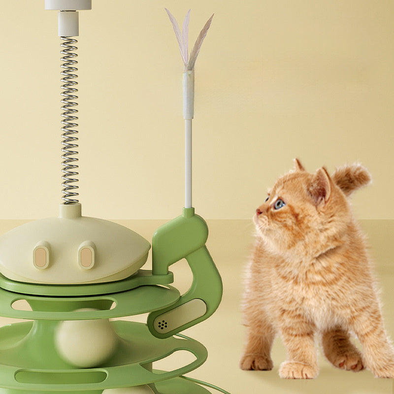 Rotating Plate For Cat, Windmill With Leaking Food, Feather, Cat Stick, Four-layer Tower, Tracks, Entertainment Plate, Cat Toy