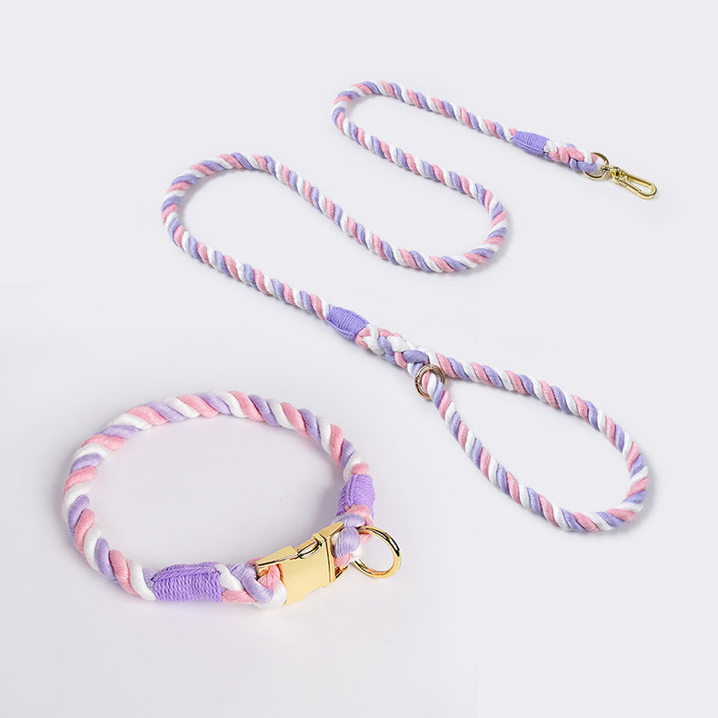 Collier pour animaux de compagnie en corde de coton de couleur dégradée tissée