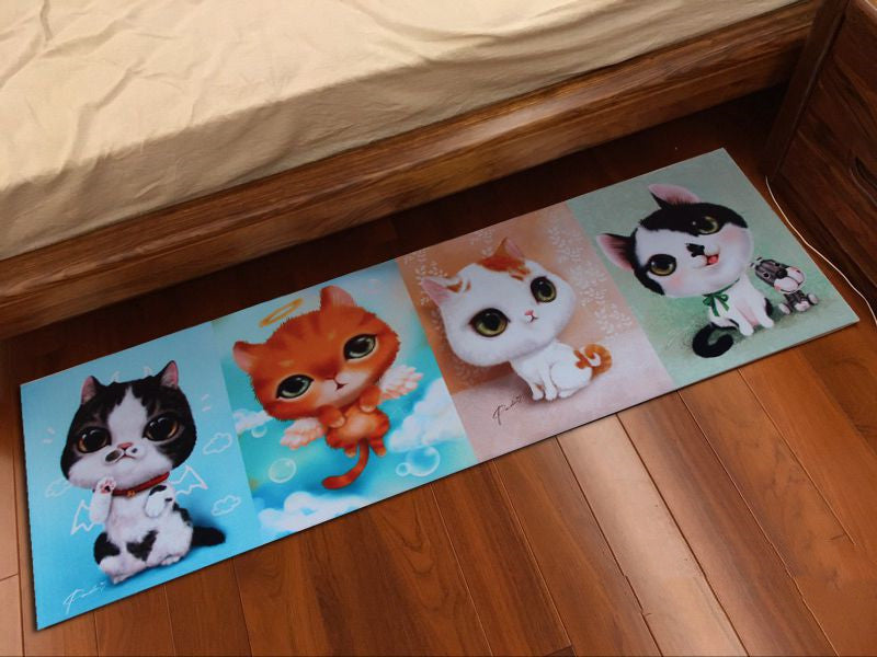 Cute Cat Kitchen Rectangular Rug Anti-slip Bedroom Bedside Bed Front Mat Pattern Ultra-thin