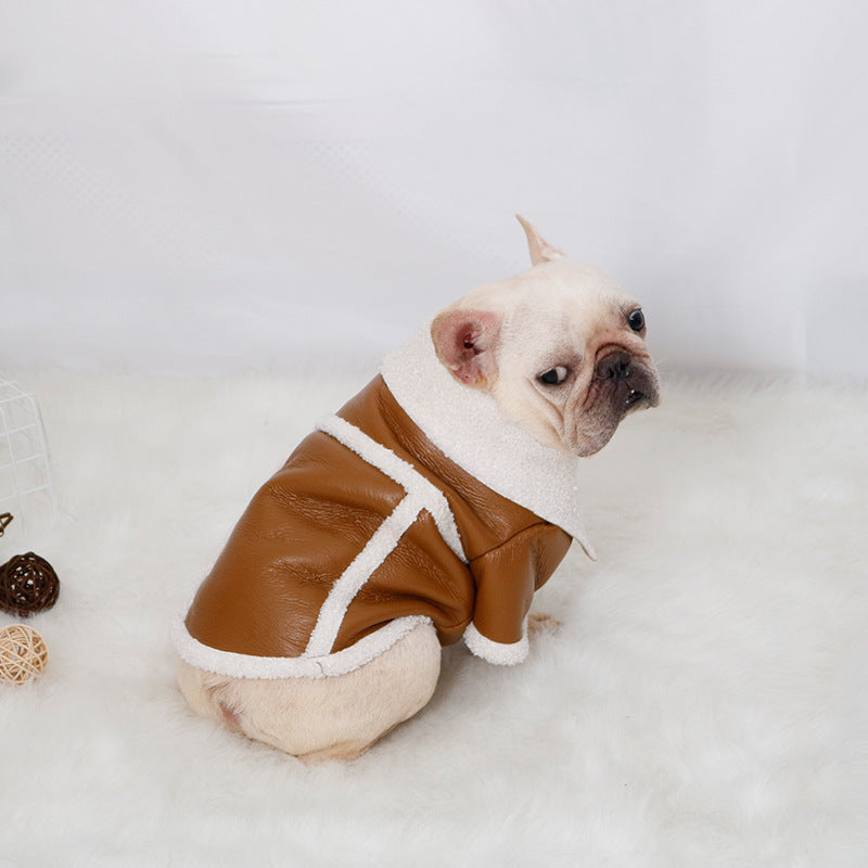 Vêtements d'hiver en peluche avec fermeture éclair, vêtements chauds en cuir PU pour chiens