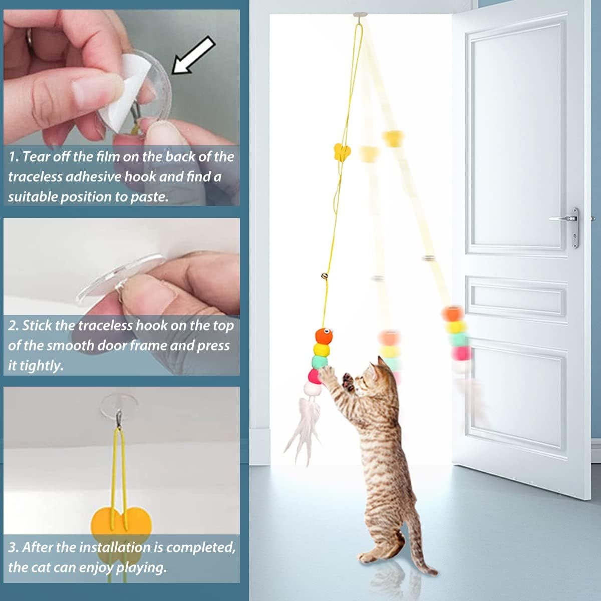 Juguetes para gatos para gatos de interior Juguetes interactivos para gatos para gatos de interior Juguete colgante para gatos de 200 cm, columpio con hierba gatera para gatos, alivio del estrés de nailon retráctil autoexcitado