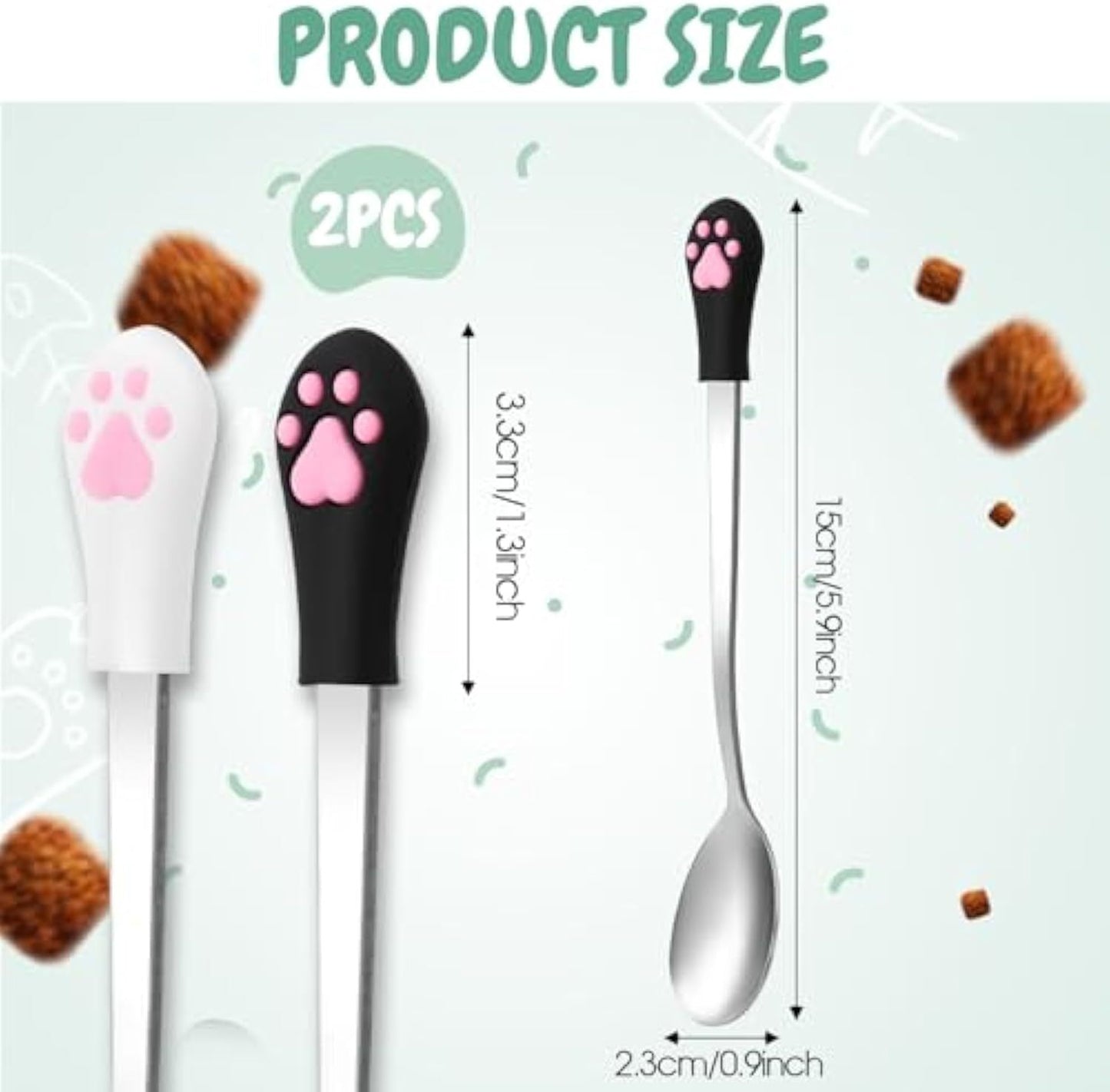 Lot de 2 cuillères pour chien et chat - En acier inoxydable - Pour aliments humides - À long manche - Pour aliments pour chats - Blanches et noires