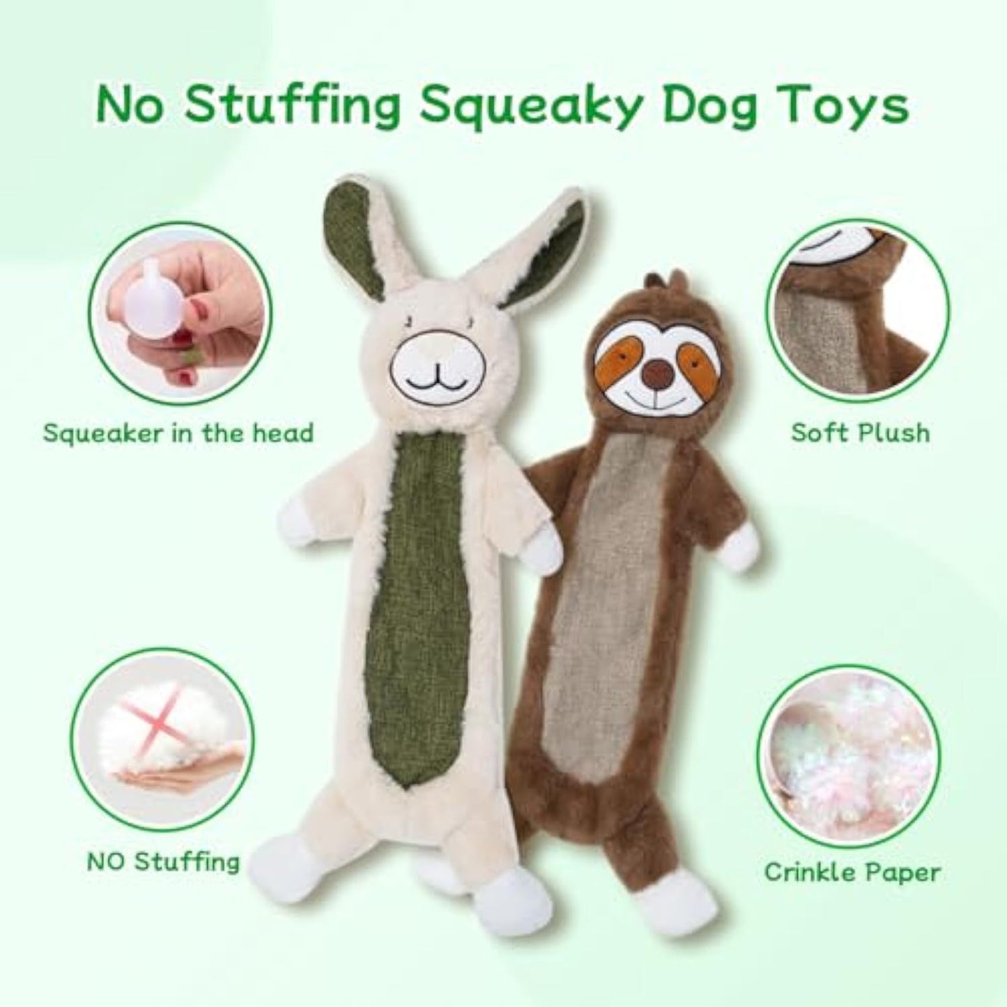 No Stuffing Crinkle Dog Toys, Unbreakable Plush Squeaky Dog Toys For Heavy Chewers Interactive Dog Toys For Large Medium Small Dogs, Unstuffed Doggie Toys For Aggressive Chewers