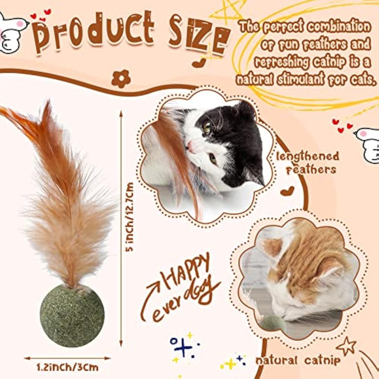 Juguete interactivo para gatos, bola de plumas de hierba gatera, piruleta de hierba gatera natural comprimida, pateador natural para gatos con plumas para gatitos