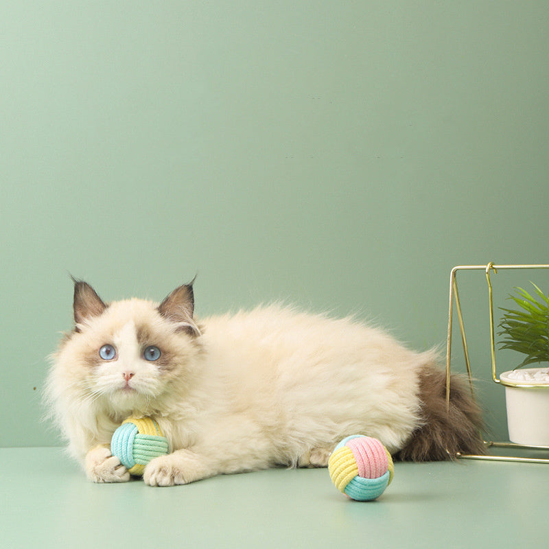 Bola de pelo de gato hecha a mano, bola de algodón de peluche para aliviar el aburrimiento, juguetes interactivos de autoentrenamiento para rechinar los dientes de las mascotas