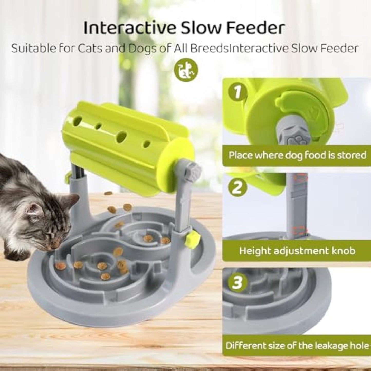 Interactive Dog Cat Food Puzzle Toy Slow Feeder Pet Bowl Treat Boredom Dispensing Slow Feeder Anxiety IQ Training In Smart Feeding And Adjustable Height For Small Medium Dogs