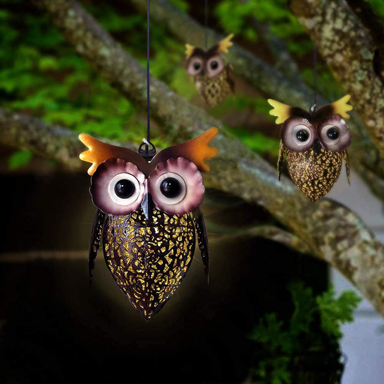 Solar Iron Hanging Lamp Animal Owl Hollow Projection Lamp Lawn Decoration Landscape Lamp