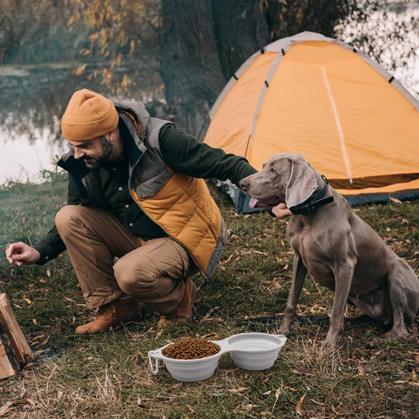 Gamelles pliables pour chien Bol d'eau pliable 2 en 1 pour aliments pour animaux de compagnie avec conception à double bol moulé intégré, parfait pour la marche, la randonnée et le camping avec votre chien ou votre chat