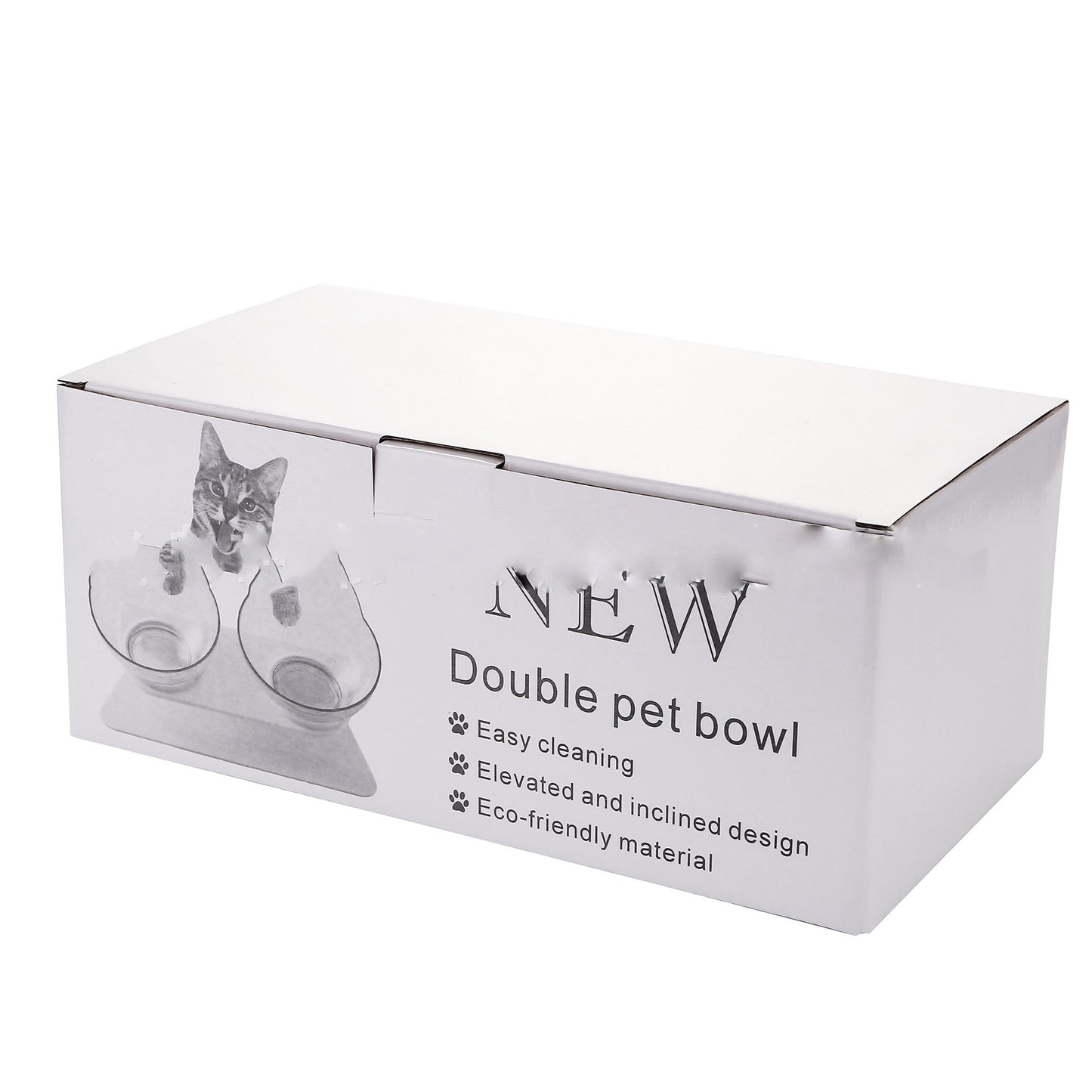 Double bol antidérapant pour chat avec support surélevé, nourriture pour animaux de compagnie, mangeoire pour chat, protection des vertèbres cervicales, bol pour chien, produits transparents pour animaux de compagnie