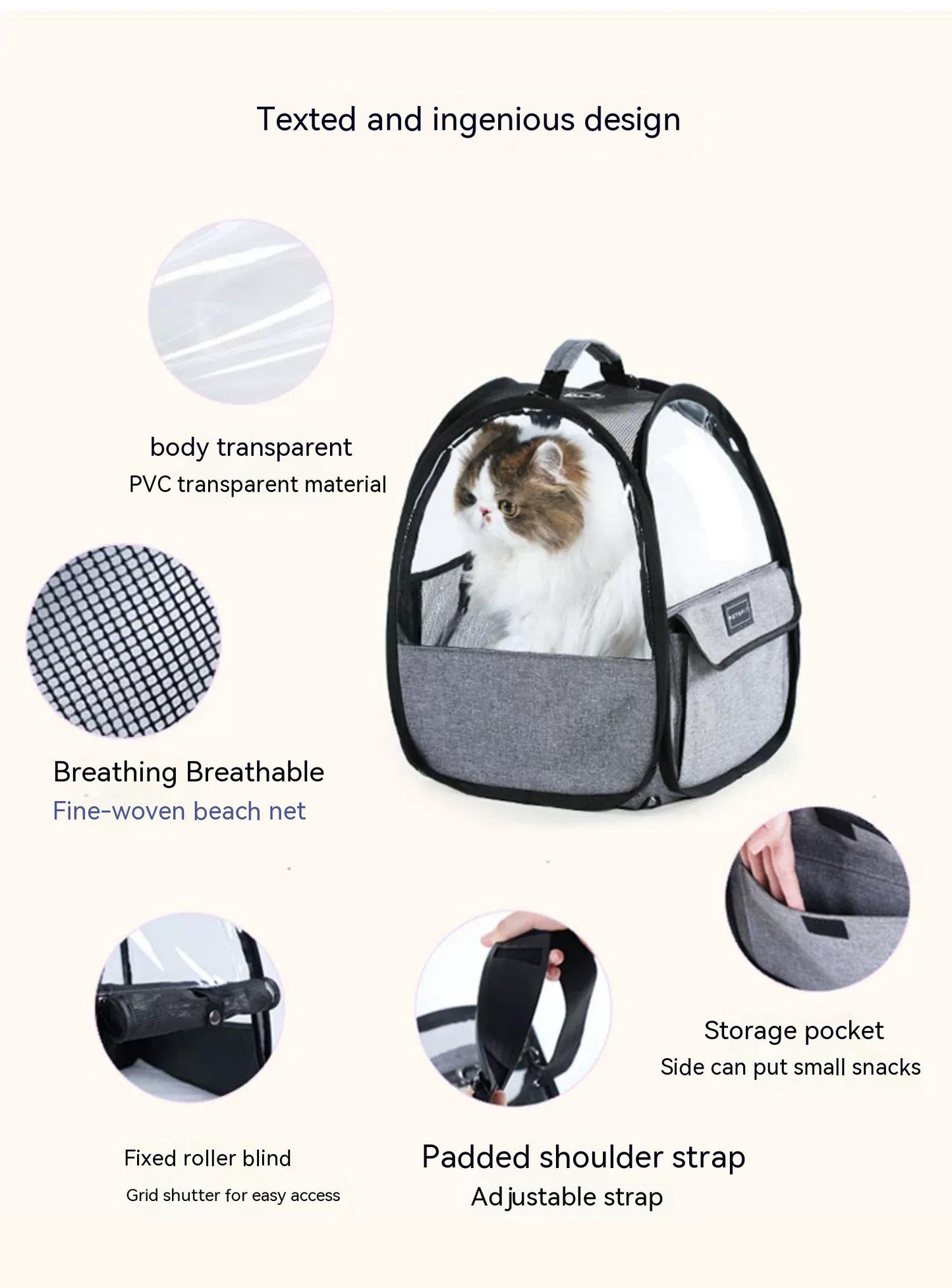 Bolsa para gatos de mano transparente adecuada para mascotas, salida ligera portátil plegable