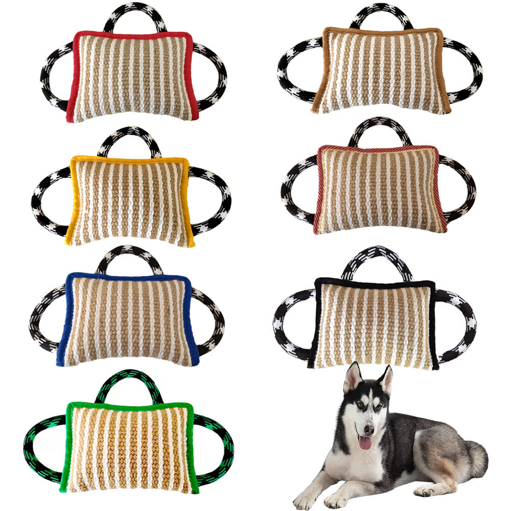 Jouets en corde pour chien Coussin de morsure en jute pour chien avec 3 poignées solides Jouet de tir à la corde pour chien Jouet de traction parfait pour chiens de taille moyenne et grande Formation Jeu interactif