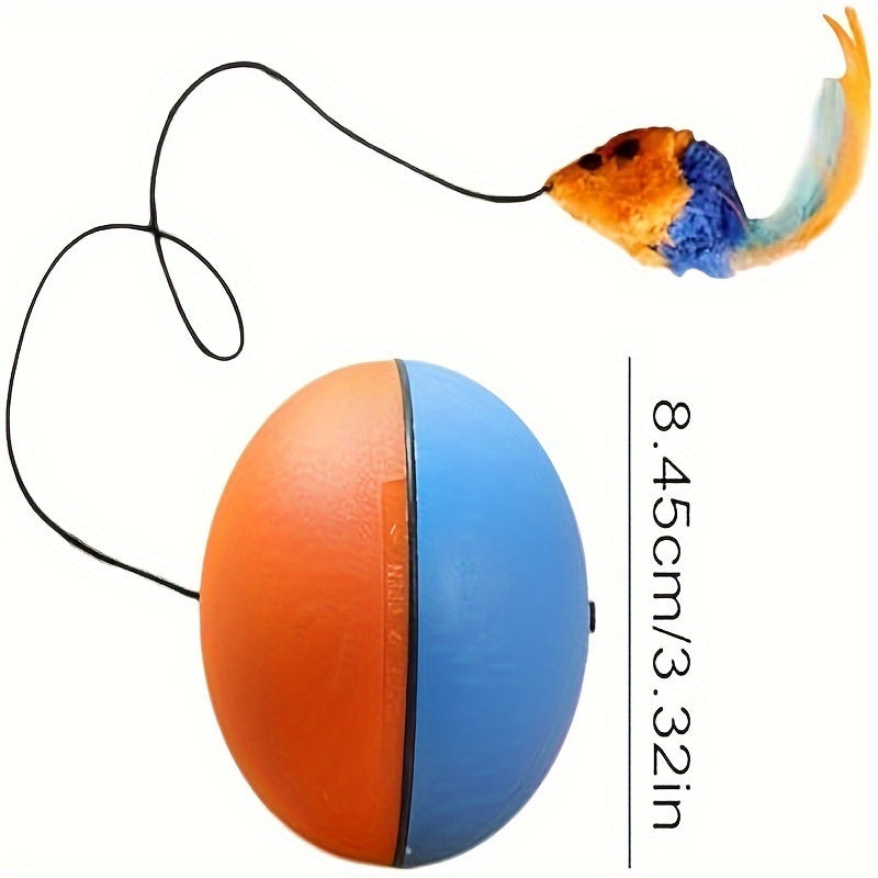 Pelota de juguete interactiva para gatos, ratón de peluche, color azul y naranja