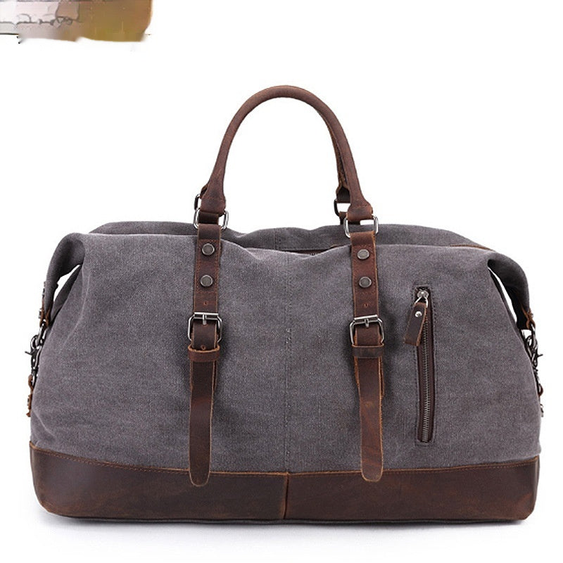 Canvas Traveling Crazy Horse Leather Casual Travel Messenger Shoulder Bag Large Capacity