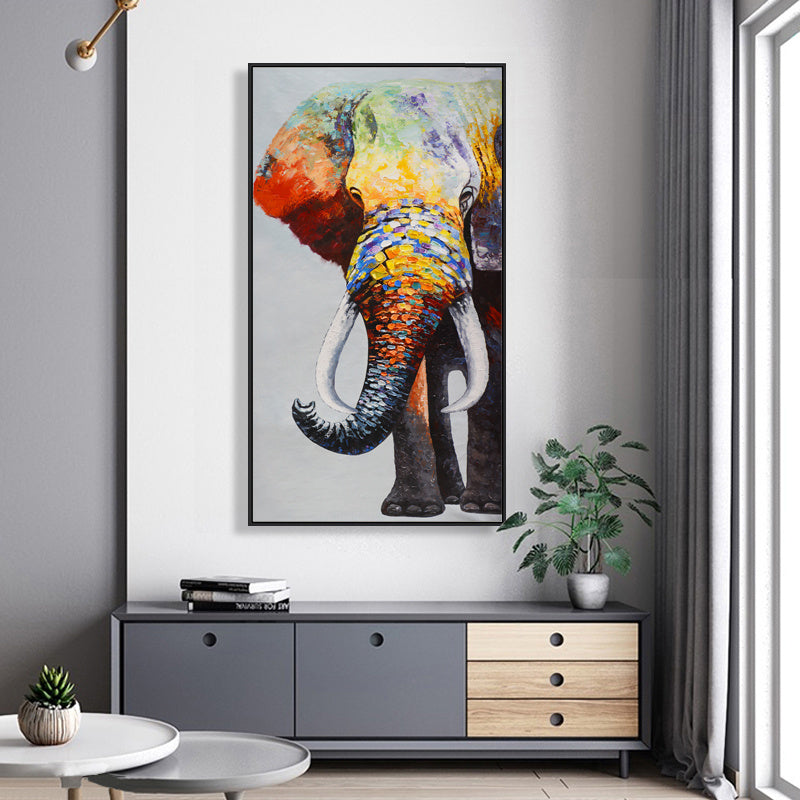 Pintura al óleo de elefante abstracto, lienzo, pared de animales, decoración para el hogar y la sala de estar