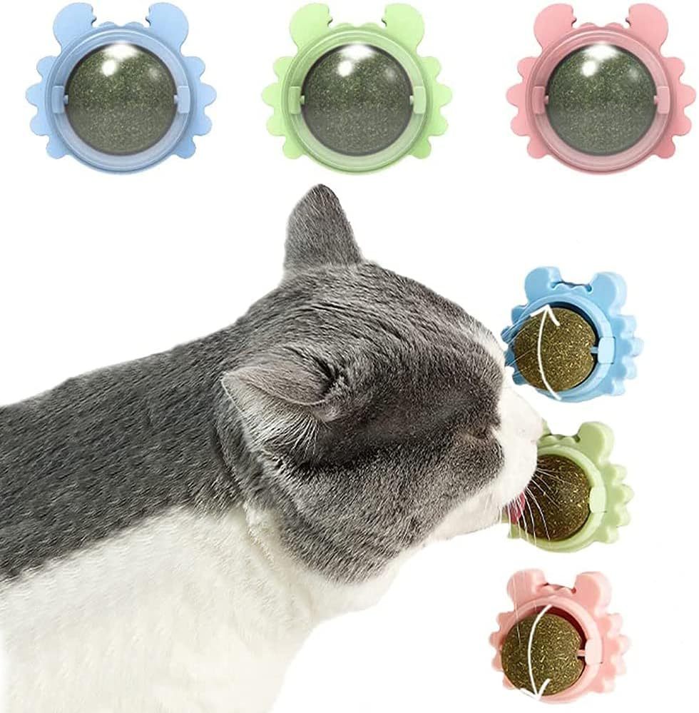 Boule murale à l'herbe à chat, jouet comestible à lécher pour chat, jouet à mâcher pour chat, nettoyage des dents, jouet à mordre pour chat, jouet d'intérieur rotatif pour chat, décoration murale pour chat