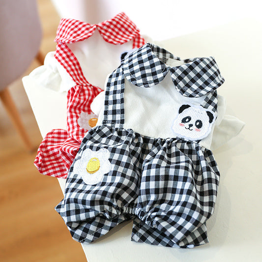 Autumn And Winter Teddy Bichon Small And Medium-sized Dogs Four-legged Pet Clothing Plaid Poached Egg Panda Overalls