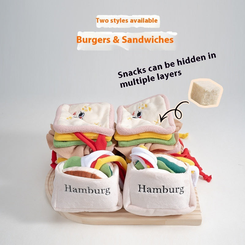 Jouet sandwich hamburger en papier sonore pour animaux de compagnie