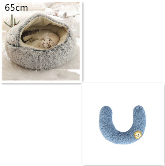 Lit d'hiver 2 en 1 pour chien et chat, lit rond en peluche chaud, maison douce et longue en peluche pour animaux de compagnie