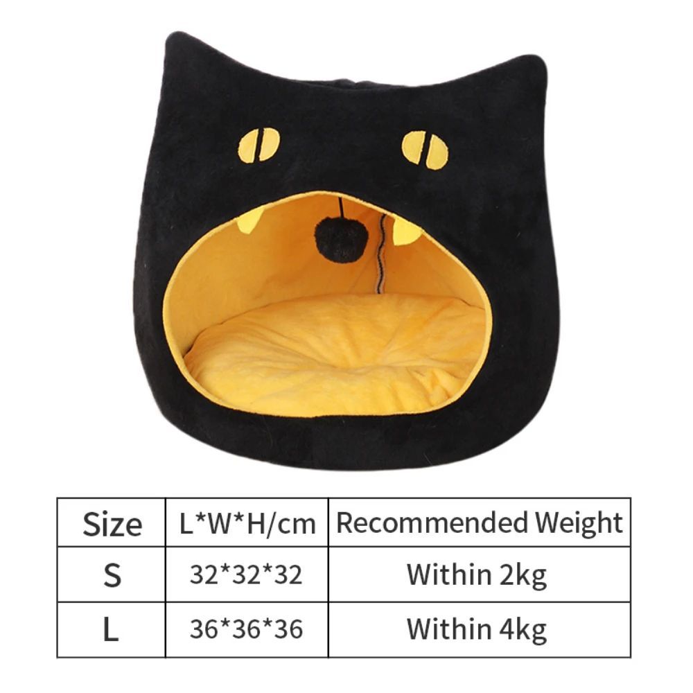 Cama suave y cálida para gatos, diseño con forma de gato, caseta para mascotas, cama acogedora para perros pequeños, canasta para gatitos para decoración de Halloween